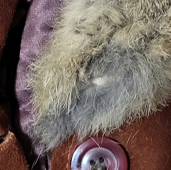 70s Vtg Suede Leather Full Length Coat w/ Real Fur Collar Size 17 Fits 10 C71 - Picture 10 of 13